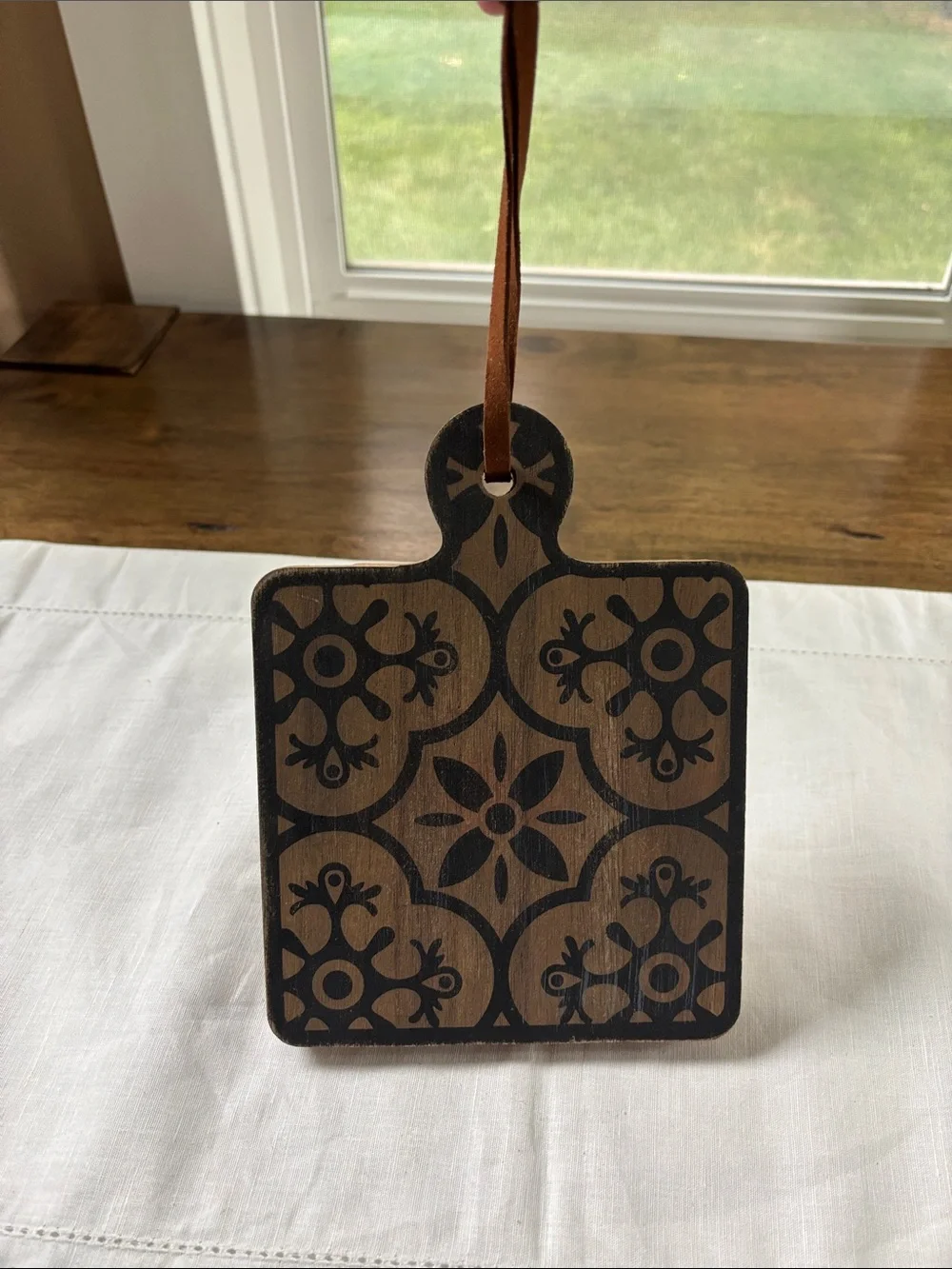 Wooden Hanging Serving Board with Brown and Black Tile Pattern
